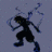 Animated sequence of a dark silhouette figure with yellow eyes holding two crossed swords, performing a running motion against a light blue background.