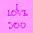 six identical pixelated text displaying "I LOVE YOU" in purple on a pink background with white rectangular overlays