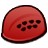 A pixelated red circular icon with a dark brown border and six small black dots arranged in two rows on its right side.