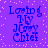Blue pixelated text on purple background with white speckles, four identical arranged in a