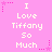 Pink background with white text reading "I Love Tiffany So Much" repeated in a pattern, surrounded by small pink star and dotted line decorations