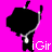 nine identical black silhouettes with white necklaces, each on a different solid color background and labeled "iGir" in white text