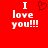 Red background with white text "I love you!!!" and a pixelated heart symbol above the word "love", displayed in two identical side-by-side