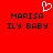 Red background with black pixelated text 'MARISA ILY BABY' and a white pixelated heart symbol above the text on the left side.