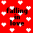 Red background with white pixelated hearts and black text reading "falling in love" in four repeated sections.
