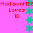 Pixelated icon with pink background, red text reading "MadisonM2E Loves 1D", and vertical teal star pattern.
