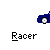 Blue car icon with white wheels and yellow interior, displayed in multiple views including front, side, and partial angles, each labeled 'Racer' below.