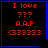 Four identical display red text on black background with blue borders; two have a small blue heart icon, one has a blue starburst icon