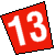 Red triangular shape with black outline containing white number 13, pixelated rendering on white background.