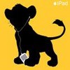 Black silhouette of a lion cub with a stethoscope around its neck, standing on a yellow background with a small white tag attached to the stethoscope.
