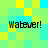 Pixelated of cyan and yellow squares with four instances of 'Watever!' text in black pixel font