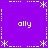 Purple background with white pixelated symbols and text 'ally' in four corners, arranged in a symmetrical pattern with central and border elements.
