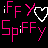 Pixelated pink and white text logo on black background with a heart symbol, featuring stylized letters 'iFFY Spiffy' in retro digital font.