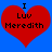 Two identical red heart shapes on a blue background with black text reading "I Luv Meredith" inside each heart.