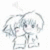 Pixelated grayscale icon of a character with large eyes, short hair, and an open mouth holding a rectangular object.