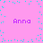 Pixelated pink background with cyan dots forming a cross pattern and four instances of the text 'Anna' in purple pixelated font.