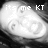 Static grayscale image with pixelated text reading 'its me KT' over a bright, blurry circular shape on a dark background.