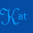 Blue background with repeated light blue 'Kat' text in a decorative script, featuring vertical white and blue pixel lines across the image.
