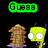 Pixelated green text and yellow cartoon character with brown hair, shown in multiple poses against black background.