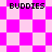 Four display pixelated 'BUDDIES' text over pink and white checkered backgrounds with varying diamond patterns