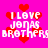 Pixelated text 'I LOVE JONAS BROTHERS' repeated across a bright pink background with scattered red heart shapes.