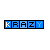 Animated contact sheet of 8 frames showing a pixelated blue text animation spelling 'KRAZY' with varying letter brightness and color gradients on a gray background.