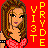Pixelated cartoon-style icon of a woman with long brown hair wearing a red top, set against a solid red background with yellow vertical text reading "VIVI 3TE" on the right side.