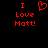 Red pixelated text and heart symbol on black background, with one version showing a broken heart shape.