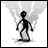 Black stick figure with circular head stands under two angled light beams, shifting weight between legs