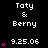 Pixelated text displays 'Taty & Bery' with date '9.25.06', accompanied by pink heart symbols in varying quantities across frames.