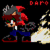 Pixel art animation of two characters: a red-haired figure in blue pants and a pink-haired figure in blue dress, with 'DARO' text above.