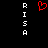 Red pixelated heart symbol centered above vertical white text 'RISA' on black background, with identical mirrored text