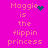 A bright pink background displays repeated text 'Maggie is the flippin princess' with animated green pixel clusters changing near the name.