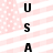 Vertical text 'USAUS' on left and 'USUSA' on right against pink and white striped background with white dots.