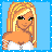 Pixel art contact sheet showing three frames of an animated buddy icon with a blonde cartoon woman in various poses and text elements.