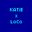 Four identical pixelated text arrangements on a blue background, each with 'KATiE' above 'x' above 'LoCo' in cyan, with one arrangement having a blue bar behind 'KATiE' and another having a blue bar behind 'LoCo'.