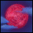 A 4-frame contact sheet of an animated AIM buddy icon featuring a pink moon, a character's face with red eyes, and a figure in green clothing against the moon.