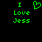Green pixelated text and heart symbol on black background, with two identical static frames showing "I Love Jess".