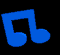Four blue musical notes arranged in a two-by-two on black background with one horizontal gray line separating top and bottom
