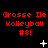 Red pixelated text "Grosse Ile Volleyball #8!" repeated three times per on black background with white star-like symbols and small dots appearing in different positions across frames