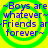 Four identical circular icons with green concentric rings on yellow background, each displaying blue text reading "~Boys are ~whatever~ Friends are forever~".