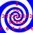 Four identical blue and white spiral patterns with red pixelated numbers arranged in across the image