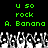 Green pixelated text reading "U so rock A. Banana" on black background with repeating grayscale crowd animation below.