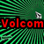 Green radial lines with a small white object, red 'Volcom' text, blue 'Element' text, and a black-and-white image of a person with purple 'Converse' text.