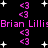 Black background with pink '<3' symbols and white stars, featuring repeated 'Brian Lilli:Brian Lillis' text in bright pink.