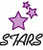 Pixelated image of three purple stars with the word 'STARS' in bold black text below them on a white background.