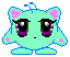 Two pixelated cartoon characters with light blue bodies, pink inner ears, and small black dots for mouths; one character has open eyes while the other has closed eyes.