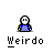 Pixelated character with white head and blue body labeled 'Weirdo' appears in multiple on gray background, with two top- icons displaying 'NIGGER!!!' and 'FUCKER!' text above them