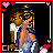 Animated contact sheet of a pixel art buddy icon showing a couple kissing and text evolving from "I didn't mean to" to "fall in love" with heart borders.