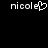 Pixelated text 'nicole' with a heart symbol replacing the 'e' on the left side, and 'nicole' text on the right side against a black background.